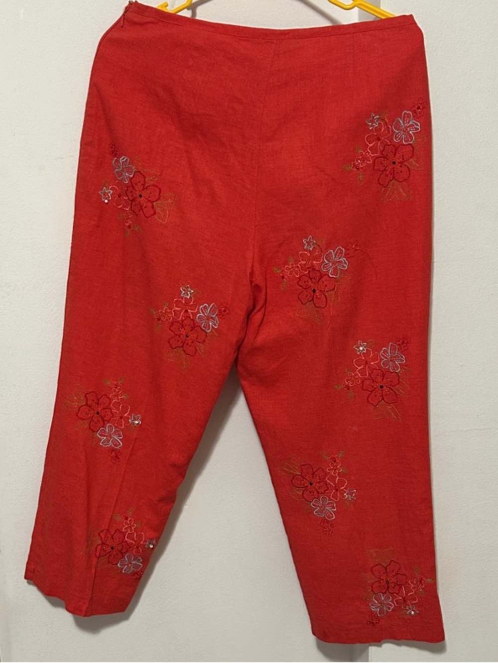 Red Embroidered Capris